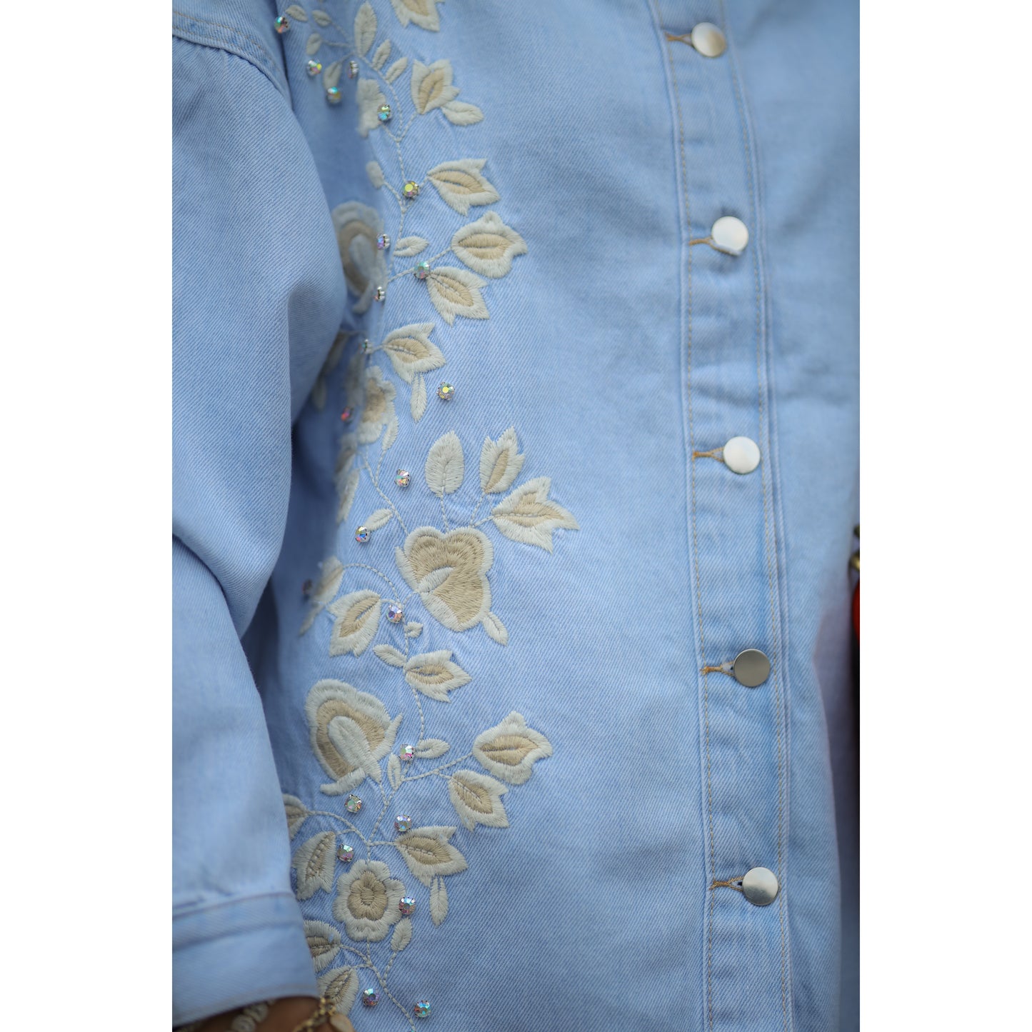 Nakışlı Denim Takım Mavi